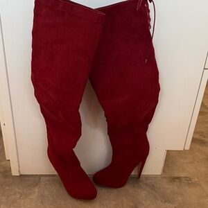 JustFab Bold Red Over-the-Knee Boots
